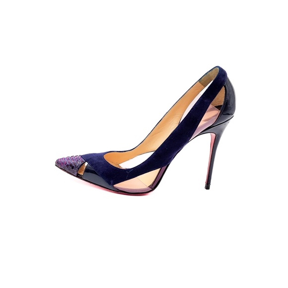 Christian Louboutin Purple Suede Python Pumps Heels EU 38 - Picture 4 of 9